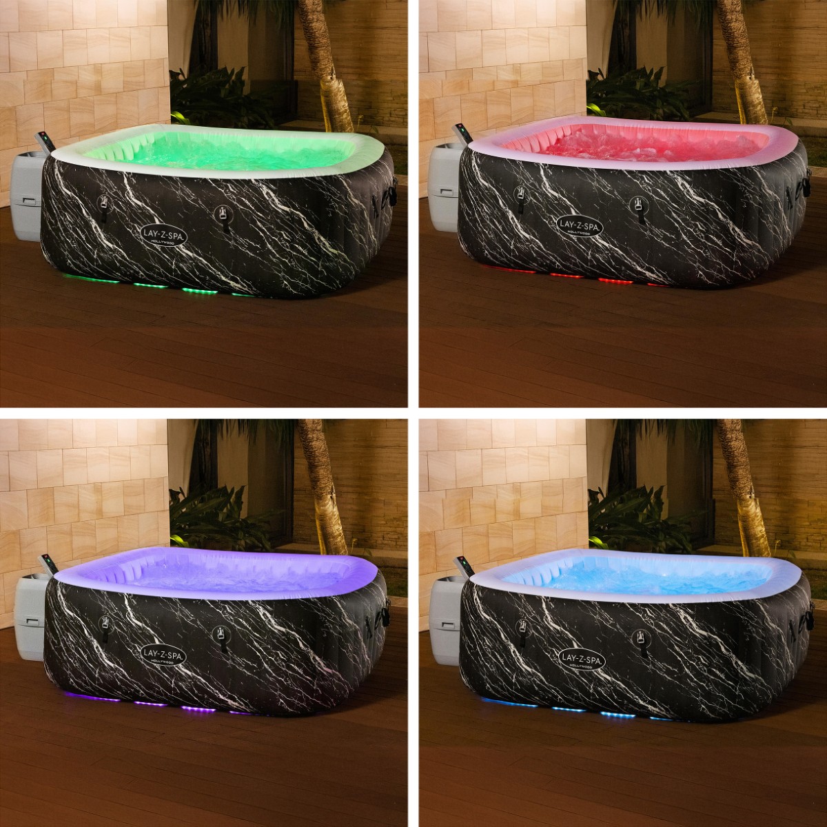 Cztery odsłony kolorystyczne świetlenia LED sterowanego pilotem, oświetlenie pozwala łatwo zbudować atmosferę relaksu.